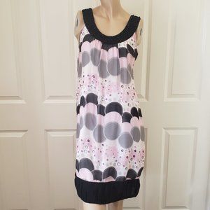 Vintage Kensie 100% Silk Beaded Neck Sleeveless Dress SZ S Black Pink